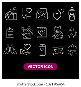Set valentine's day icon flat style isolated on black background