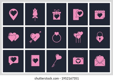 Set of valentine's day icon. include happy, romantic, heart, love symbol template for graphic and web design collection logo vector illustration