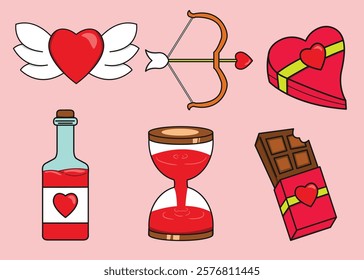 Set of valentines day icon vector. romantic red love funny sticker illustration set