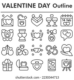 Set, valentines day icons set - icon, illustration on white background, outline style