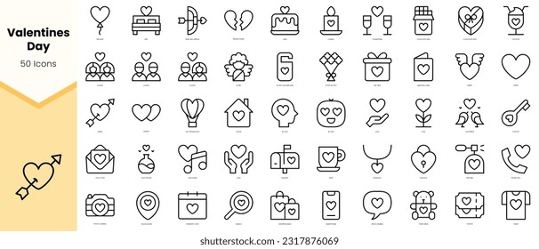 Juego de iconos del día de San Valentín. Paquete de iconos de estilo de arte de línea simple. Ilustración del vector