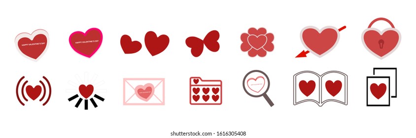 Set of Valentines day icons.Happy valentines day icon.Set of valentine day symbols on white background. 