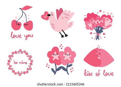 Set of valentines day illustration in hand drawn style