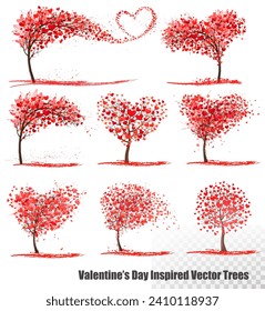 Set of Valentine's Day Inspired  Vector Trees.