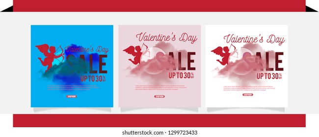 Set of Valentine's day Instagram Sale feed template. Streaming. Creative universal Editable cards in trendy style with love for social media promo.