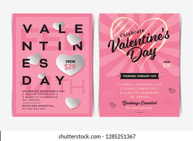 Set of Valentine's day invitation flyers template. Vector illustration.