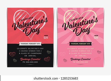 Set of Valentine's day invitation flyers template. Vector illustration.