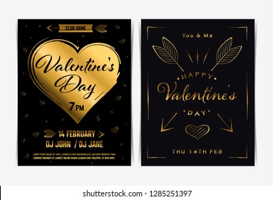 Set of Valentine's day invitation party flyers template. Vector illustration.