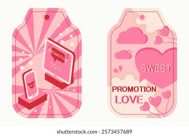 Set of Valentine's Day label, greeting card, cover, poster, sale promotion templates, pattern background geometric style.