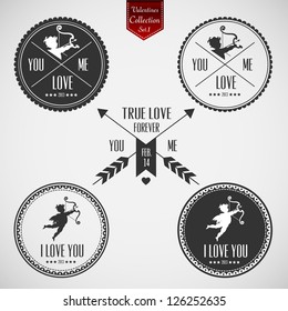 Set of Valentines Day  Labels with clean retro vintage design