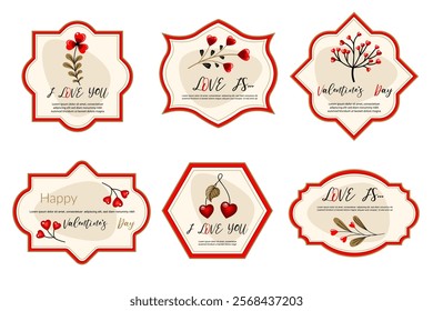 Set of Valentine's Day labels. Isolate on a white background. Hand drawn illustration