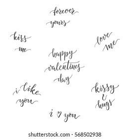 Set of Valentine's Day lettering. Vector holiday collection. Hand drawn illustration.