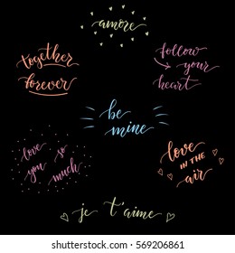 Set of Valentine's Day lettering. Vector holiday collection. Hand drawn illustration.