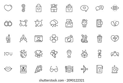 set of Valentine's Day line icons, love, 14 february, wedding, heart