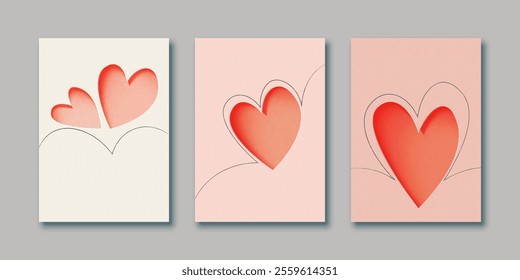 Set of Valentine's day and Love concept. Minimal 3D Paper cut os heart shape. Vector illustrations for greeting cards, backgrounds, web banners, social media banners.