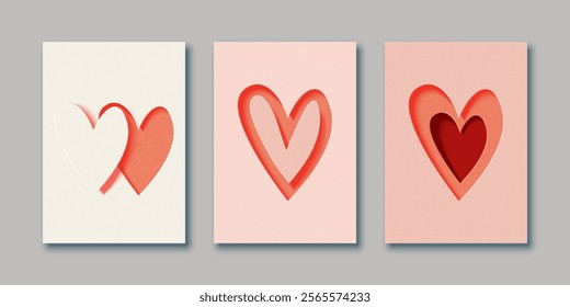 Set of Valentine's day and Love concept. Minimal 3D Paper cut os heart shape. Vector illustrations for greeting cards, backgrounds, web banners, social media banners.