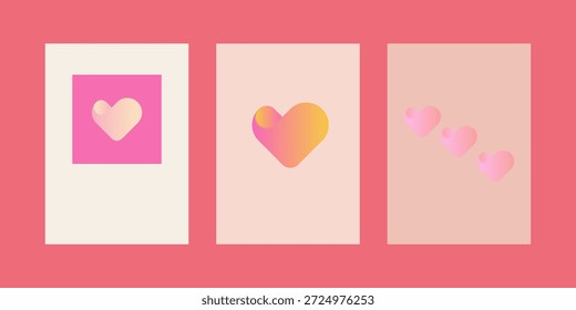 Set von Valentinstag und Liebe Konzept. Minimaler flacher Schnitt in der Herzform. Vektorgrafiken für Grußkarten, Hintergründe, Webbanner, Social-Media-Banner.