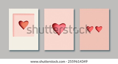 Set of Valentine's day and Love concept. Minimal 3D Paper cut os heart shape. Vector illustrations for greeting cards, backgrounds, web banners, social media banners.