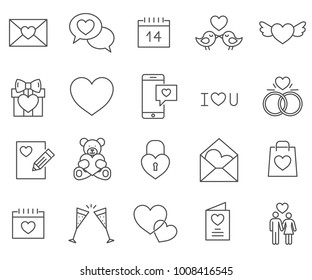 Set of Valentine's Day and Love  Related Vector Line Icons. Contains such icon as passion, kiss, Valentine, heart, couple and etc.