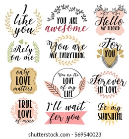 Set of Valentine's day love stickers design, mobile messages, social media, online communication, cards, promotional and printed material.