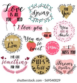 Set of Valentine's day love stickers design, mobile messages, social media, online communication, cards, promotional and printed material.