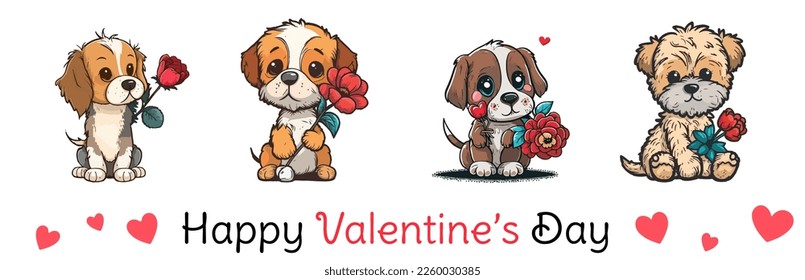 Conjunto de la encantadora ilustración vectorial Mascot lindo del día de San Valentín. adorable y romántico arte de video de San Valentín de perro. fondo aislado. para activos de diseño. diseño de camisetas. diseño de pegatinas. imagen de video de valentine