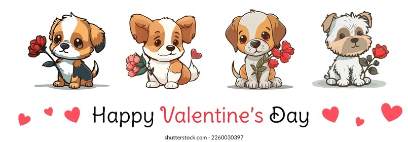 Conjunto de la encantadora ilustración vectorial Mascot lindo del día de San Valentín. adorable y romántico arte de video de San Valentín de perro. fondo aislado. para activos de diseño. diseño de camisetas. diseño de pegatinas. imagen de video de valentine