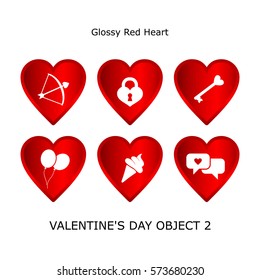 Set Valentines Day Objects 2 Glossy Red Heart Icons Web Designers Mobile User Interface Designers