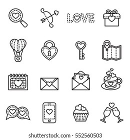 Set valentine's day objects, Love icon. Line Style stock vector