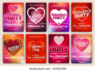 Set Of Valentine's Day Party Poster Designs - Collection of Club Party Designs for the Celebration of Love