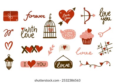 Set of Valentine's Day patterns with hearts, flowers, gifts, balloons and love inscriptions. Valentine's Day backgrounds collection	