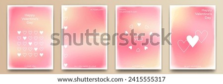 Set of Valentine's Day postcard templates in modern style. Holiday posters with pink gradient in minimalism style for flyer, cover, invitation, social media post, banner.