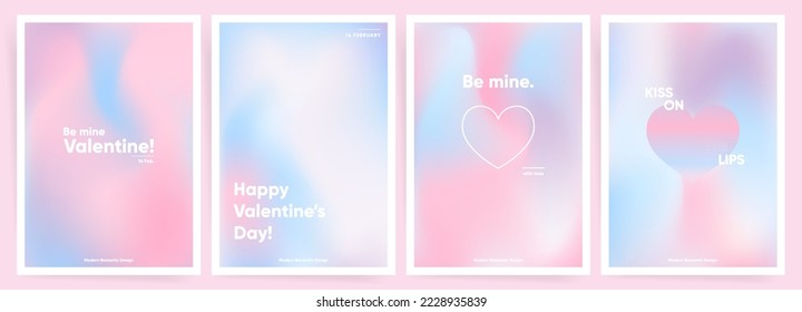 Set Valentine's Day postcards  Lovely modern art poster cover design  Invitation   greeting card templates and valentine day gradients  Wavy pink gradient layout template set 