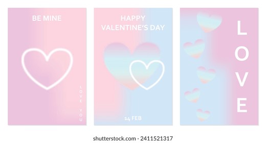 Set of Valentine's Day postcards. Lovely modern art poster cover design. Invitation and greeting card templates with valentine day gradients