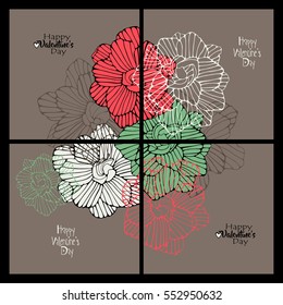 Set of Valentines Day postcards.Valentines Day vintage background. Hand drawn  illustration. Romantic greeting card, invitation, poster design.