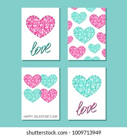 Set of Valentines Day postcards.Vector illustration.Romantic greeting card, invitation, poster design.