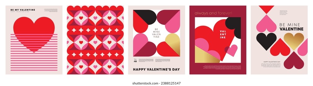 Set of Valentine's Day poster, greeting card, cover, label, sale promotion templates, pattern background in modern trendy geometric style.