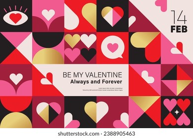 Set of Valentine's Day poster, greeting card, cover, label, sale promotion templates, pattern background in modern trendy geometric style.