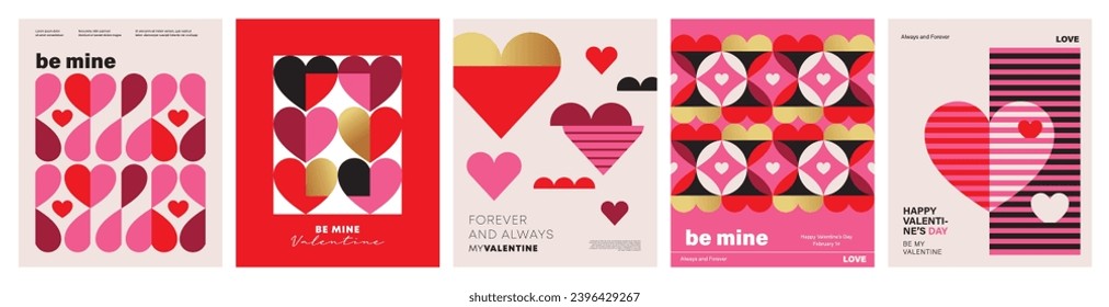 Set of Valentine's Day poster, greeting card, cover, label, sale promotion templates, pattern background in modern trendy geometric style.