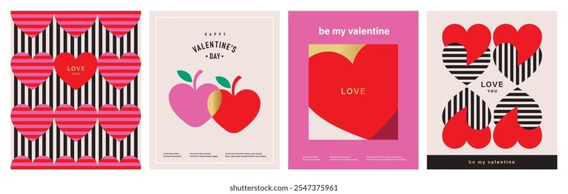 Set of Valentine's Day poster, greeting card, cover, label, sale promotion templates, pattern background in modern trendy geometric style.