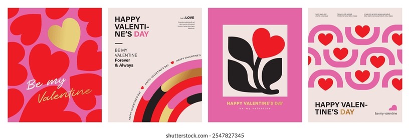 Conjunto de cartel del día de San Valentín, tarjeta de felicitación, cubierta, etiqueta, Plantillas de promoción de venta, patrón de fondo en estilo geométrico moderno de moda.