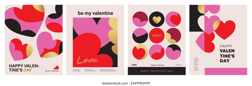 Set of Valentine's Day poster, greeting card, cover, label, sale promotion templates, pattern background in modern trendy geometric style.