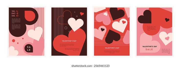 Set of Valentine's Day poster, greeting card, cover, label, sale promotion templates, wedding invitations, pattern background in modern trendy geometric style.