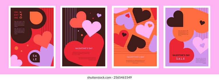 Set of Valentine's Day poster, greeting card, cover, label, sale promotion templates, wedding invitations, pattern background in modern trendy geometric style.