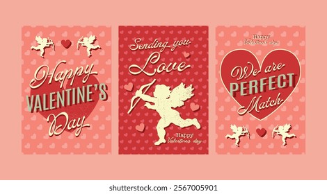 Set of Valentine's Day poster, greeting card, cover, pattern background in vintage style.