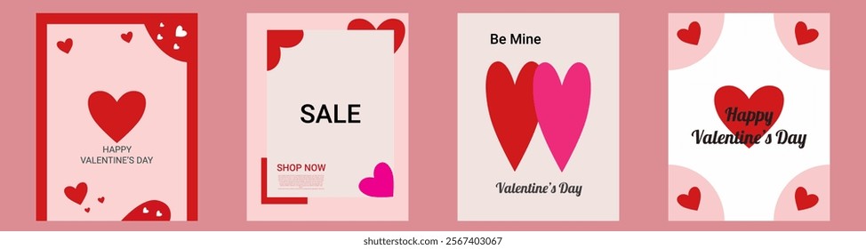 Set of Valentine's Day poster, greeting card, cover, label, sale promotion templates, These illustrations are perfect for love-themed projects and Valentine's Day discount promotions.