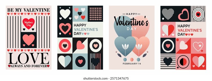 Set of Valentine's Day poster, greeting card, cover, label, sale promotion templates, pattern background in modern minimalist style.