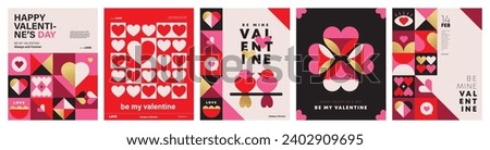Set of Valentine's Day poster, greeting card, cover, label, sale promotion templates, pattern background in modern trendy geometric style. Foto stock © 