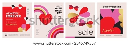 Set of Valentine's Day poster, greeting card, cover, label, sale promotion templates, pattern background in modern trendy geometric style.