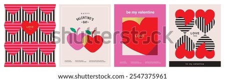 Set of Valentine's Day poster, greeting card, cover, label, sale promotion templates, pattern background in modern trendy geometric style.